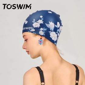 TOSWIM 1pc Women's Plus Size Comfy Waterproof Silicone Swimming Hat With Flower Pattern - Rose Pattern
