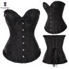 Sexy Women Steampunk Clothing Gothic Plus Size Corsets Lace Up Boned Overbust Bustier Waist Cincher Body Shaper Corselet S-6XL - 810 black - L