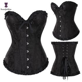 Sexy Women Steampunk Clothing Gothic Plus Size Corsets Lace Up Boned Overbust Bustier Waist Cincher Body Shaper Corselet S-6XL - 810 black - L