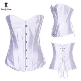 Sexy Women Steampunk Clothing Gothic Plus Size Corsets Lace Up Boned Overbust Bustier Waist Cincher Body Shaper Corselet S-6XL - 818 white - L