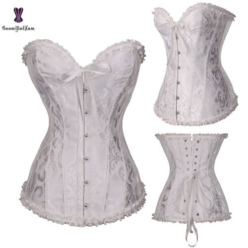Sexy Women Steampunk Clothing Gothic Plus Size Corsets Lace Up Boned Overbust Bustier Waist Cincher Body Shaper Corselet S-6XL - 810 white - 6XL