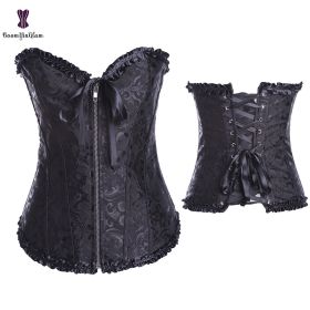 Sexy Women Steampunk Clothing Gothic Plus Size Corsets Lace Up Boned Overbust Bustier Waist Cincher Body Shaper Corselet S-6XL - 819 black - 6XL