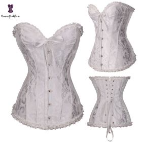 Sexy Women Steampunk Clothing Gothic Plus Size Corsets Lace Up Boned Overbust Bustier Waist Cincher Body Shaper Corselet S-6XL - 810 white - XL