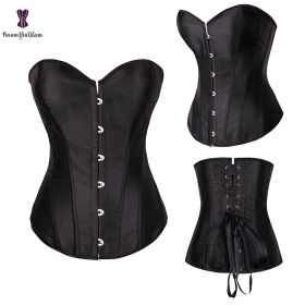 Sexy Women Steampunk Clothing Gothic Plus Size Corsets Lace Up Boned Overbust Bustier Waist Cincher Body Shaper Corselet S-6XL - 818 black - XL