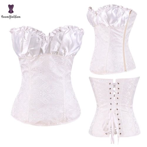 Sexy Women Steampunk Clothing Gothic Plus Size Corsets Lace Up Boned Overbust Bustier Waist Cincher Body Shaper Corselet S-6XL - 864 white - 6XL