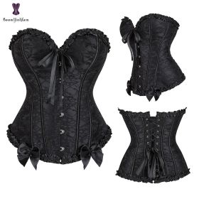 Sexy Women Steampunk Clothing Gothic Plus Size Corsets Lace Up Boned Overbust Bustier Waist Cincher Body Shaper Corselet S-6XL - 805 black - XXL