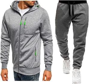 Mens 2 Piece Tracksuit Zipper Cardigan Hoodie Pants Sport Suit Running Jogging Athletic Casual Tracksuit Set - S - light grey2