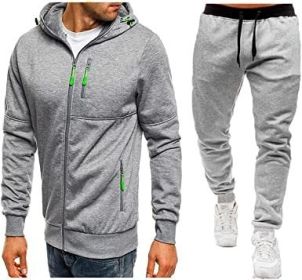 Mens 2 Piece Tracksuit Zipper Cardigan Hoodie Pants Sport Suit Running Jogging Athletic Casual Tracksuit Set - XXL - light grey3