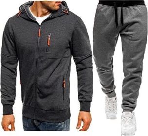 Mens 2 Piece Tracksuit Zipper Cardigan Hoodie Pants Sport Suit Running Jogging Athletic Casual Tracksuit Set - M - dark grey1