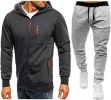Mens 2 Piece Tracksuit Zipper Cardigan Hoodie Pants Sport Suit Running Jogging Athletic Casual Tracksuit Set - M - dark grey2