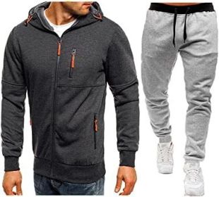 Mens 2 Piece Tracksuit Zipper Cardigan Hoodie Pants Sport Suit Running Jogging Athletic Casual Tracksuit Set - M - dark grey2