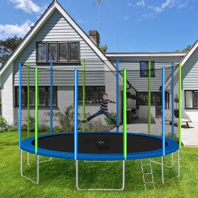 16FT Trampoline for Kids with Safety Enclosure Net;  Ladder and 12 Wind Stakes;  Round Outdoor Recreational Trampoline - Colorful