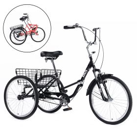 Adult Folding Tricycles 3 Wheel W/Installation Tools with Low Step-Through, Large Basket, Foldable Tricycle for Adults, Women, Men - as Pic