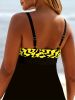 Plus Size Casual Tankini Set, Women's Plus Colorblock Geometric Print Cut Out Strappy Cami Top & Panty Swimsuit Two Piece Set - Black - 5XL(22)
