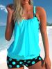 Plus Size Casual Swimsuit Set, Women's Plus Colorblock Dot Print Cut Out Round Neck Cami Top & Shorts Bathing Suit Two Piece Set - Red - 4XL(20)