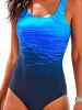 Women's Ombre Striped Print One Piece Swimsuit, High Stretch Sexy One Piece Beachwear For Women - Blue - M(6)