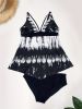 Plus Size Casual Tankini Set, Women's Plus Colorblock Geometric Print Cut Out Strappy Cami Top & Panty Swimsuit Two Piece Set - Black - 5XL(22)