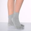 1pair Rainbow Color Non-slip Towel Bottom Yoga Socks, Cozy 5 Toes Split Knitted Calf Crew Socks, Women's Yoga Socks - Color Toe Yellow - One-size