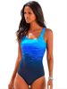 Women's Ombre Striped Print One Piece Swimsuit, High Stretch Sexy One Piece Beachwear For Women - Blue - S(4)