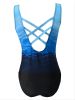 Women's Ombre Striped Print One Piece Swimsuit, High Stretch Sexy One Piece Beachwear For Women - Blue - XXL(14)