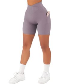 Women's Cross Sports Tight Short Belt Pockets (Option: Purple-M)