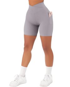 Women's Cross Sports Tight Short Belt Pockets (Option: Light Gray-L)