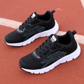 Men's And Women's Flying Woven Breathable Running Shoes Couple's Casual Sneakers (Option: Black-37)